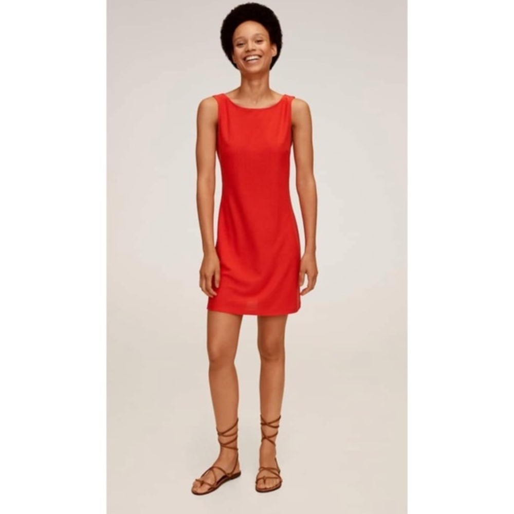 Mango back bow red dress